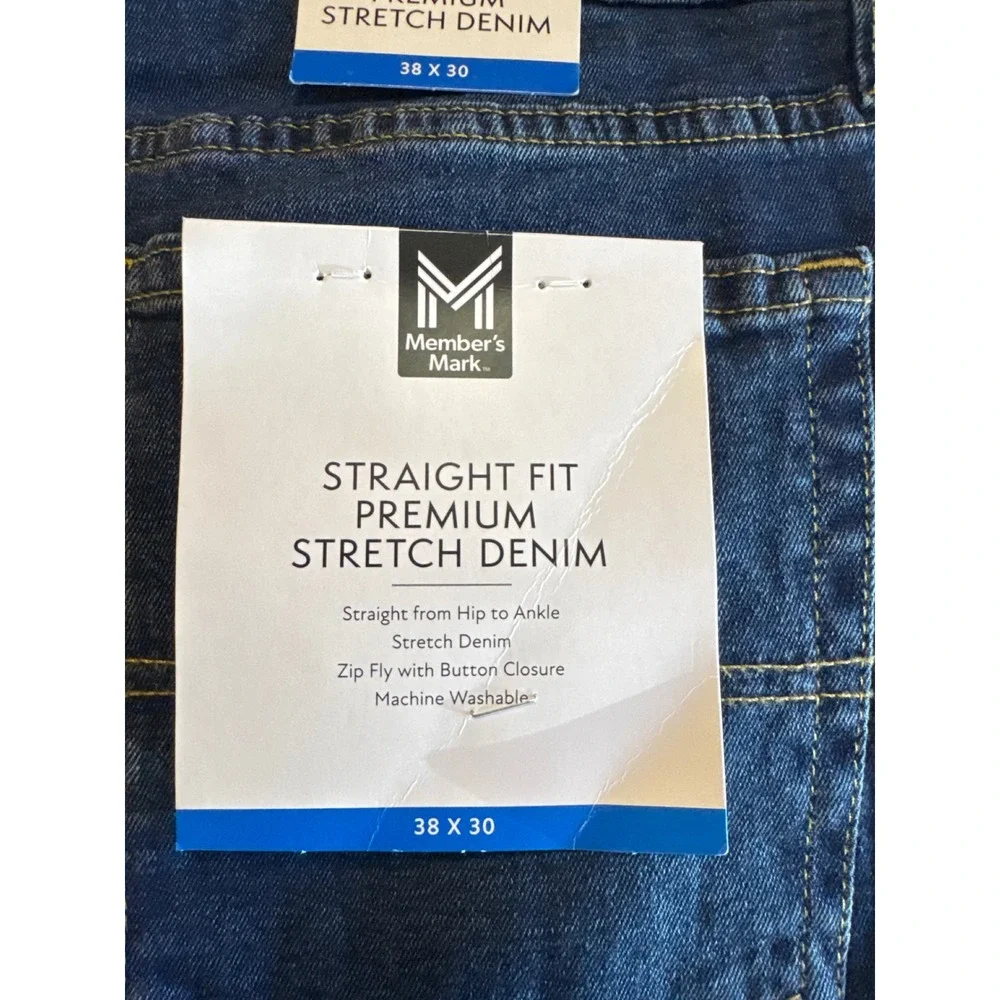 Member's Mark Straight Fit Premium Stretch Denim Jeans Blue 38x30 Mens New Pants
